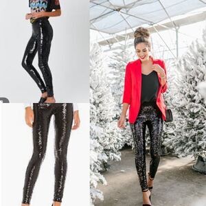 TART Black sequin full length leggings